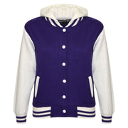 kids Girls Boys B.B Plain Hooded Jacket Varsity Classic Baseball Style Coat 2-13