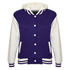 kids Girls Boys B.B Plain Hooded Jacket Varsity Classic Baseball Style Coat 2-13