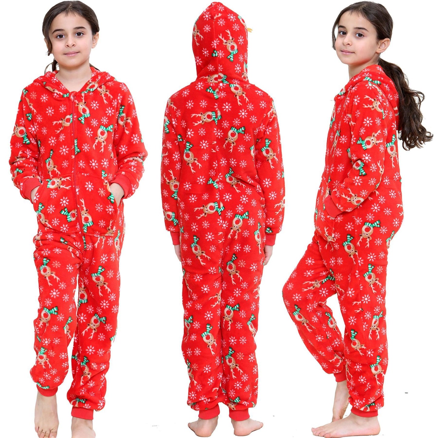 A2Z Onesie One Piece Kids Christmas Rudolph Red Pyjamas Xmas Jumpsuit for Adults