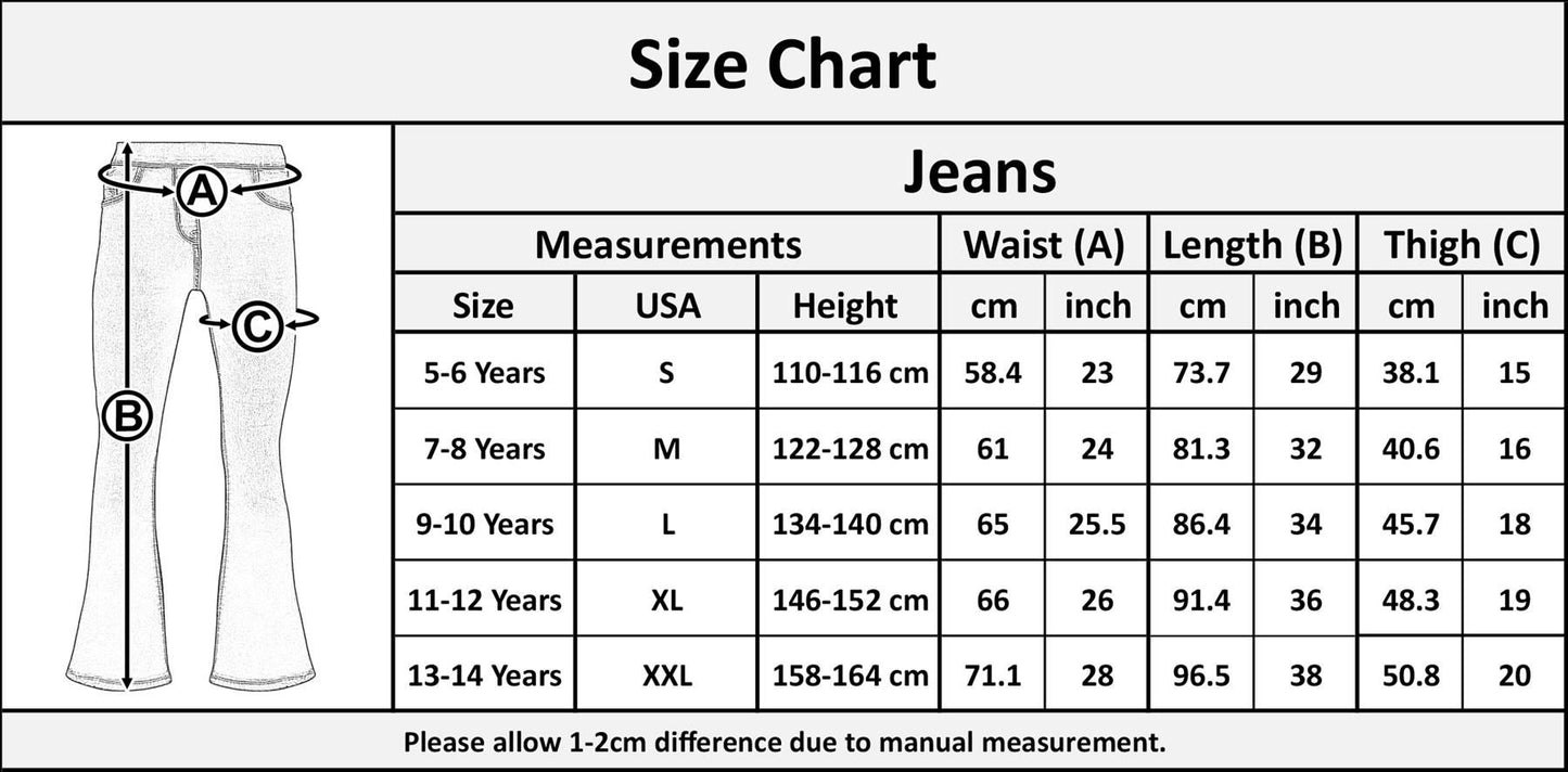 Kids Girls Denim Jeans Comfort Stretchy Flared Bell Bottom Ripped Fashion Pants