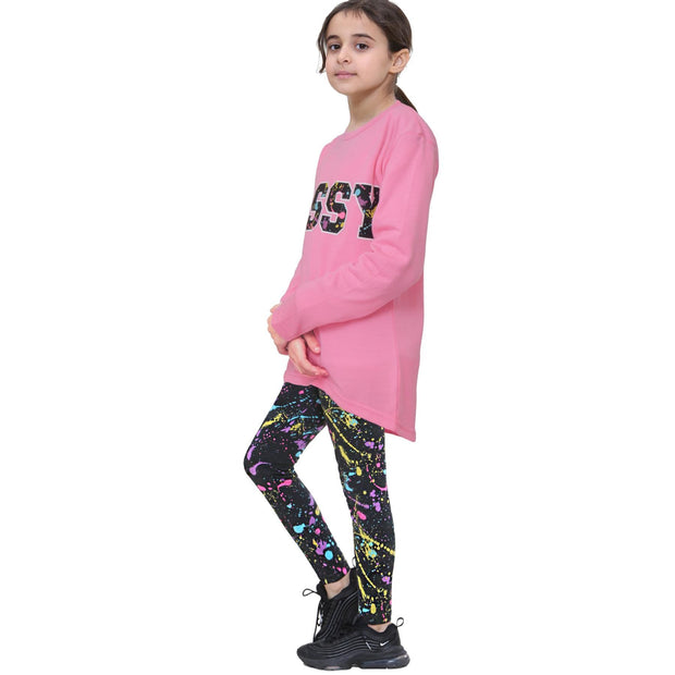 A2Z 4 Kids Girls Top Kids Sassy Print Trendy Baby Pink Long Sleeves T Shirt Tops & Fashion Legging Outfit Set Age 5-6, 7-8, 9-10, 11-12 & 13 Years