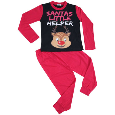 A2Z 4 Kids Girls Pyjamas Santas Little Helper Reindeer Print Stylish Pink Contrast Sleeves Pajamas Xmas Set New Age 2 3 4 5 6 7 8 9 10 11 12 13 Years