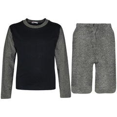 Kids Boys Long Sleeve Pyjamas Contrast T-Shirt Shorts loungewear Age 5-13 Years