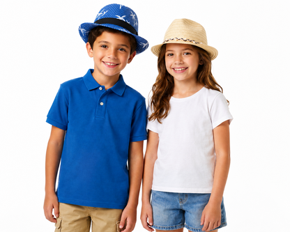 Kids Boys Girls Trilby Hat Palm Tree Beaded Summer Fedora Beach Holiday Sun Hat
