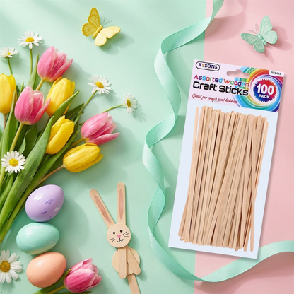 A2Z Assorted Wooden Craft Sticks 100 Pack Colour Popsicle Art Supplies 19cm