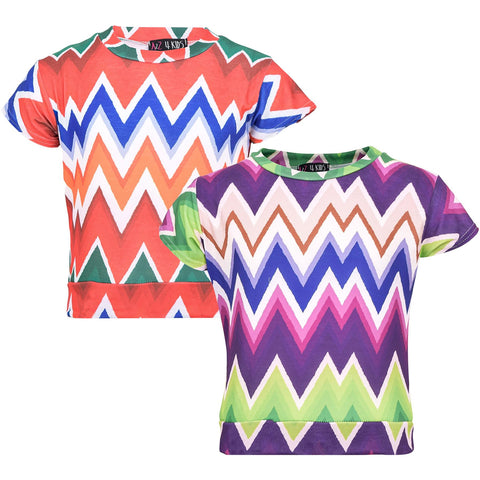 A2Z 4 Kids Girls Chevron Crop Top Short Sleeves Trendy Girls Tank Top 7-13 Years