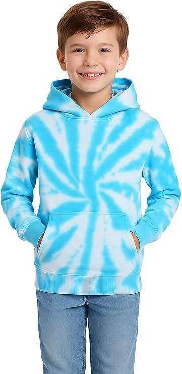 Girls Boy Plain & Tie Dye Print Sweatshirt Pullover Hooded Jumper PE School Coat