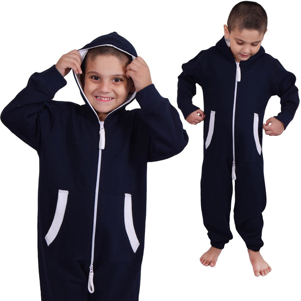 A2Z Onesie One Piece Kids Navy Pyjamas Sleepsuit Costume Girls & Boys 5-13 Years