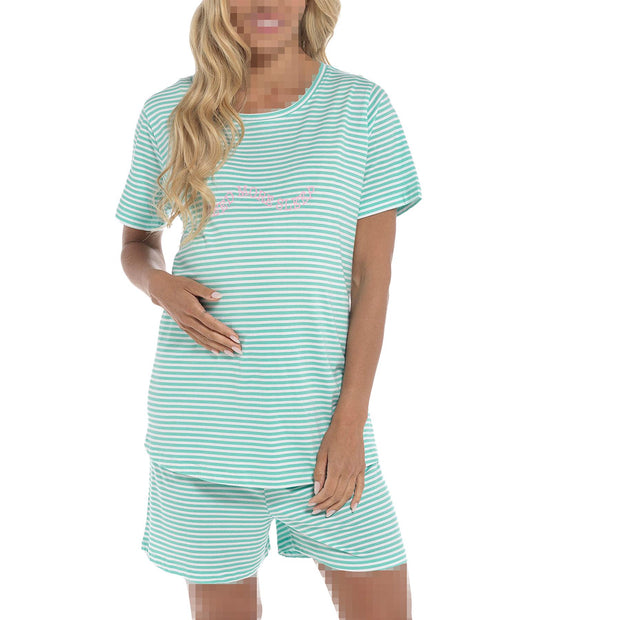 A2Z Ladies Maternity Shorts Pyjamas Set Need More Sleep Striped 100% Cotton Top & Shorts Pyjamas Set Short Sleeves Pregnancy Nightwear PJS For Women