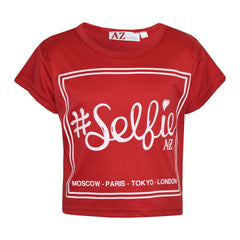 Girls Top Kids Selfie Print Stylish Crop Top & Skater Skirt Set Age 7-13 Years