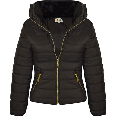 A2Z 4 Kids Girls Jacket Kids Stylish Padded Black Puffer Bubble Fur Collar Quilted Warm Thick Coat Jackets Age 3 4 5 6 7 8 9 10 11 12 13 Years