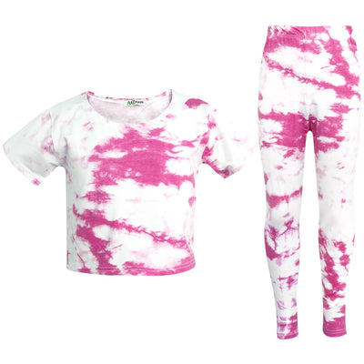 A2Z 4 Kids Girls Crop Top & Legging Pink Tie Dye Print Trendy Fashion Summer Outfit Clothing Sets New Age 5 6 7 8 9 10 11 12 13 Years