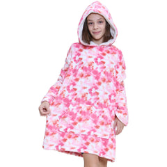 Kids Girls Boys Oversized Hoodie Blue Tartan Printed Snuggle Soft Fleece Blanket