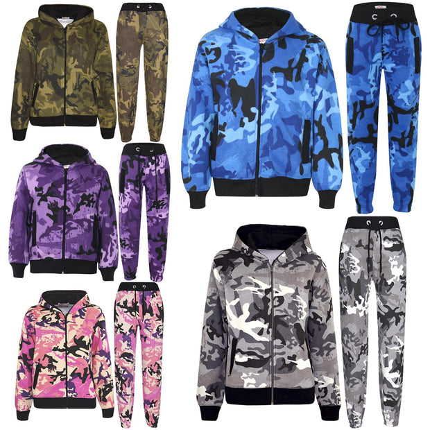 Kids Tracksuit Boys Girls Designer's Camouflage Jogging Suit Top Bottom 5-13 Yr