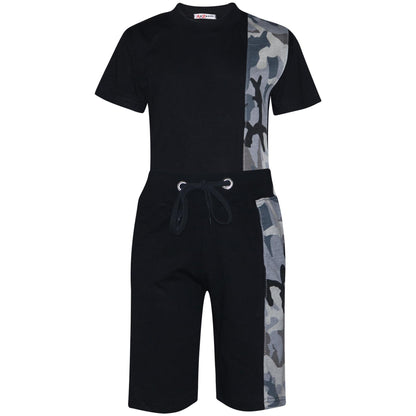 Kids Boys T Shirt Shorts 100% Cotton Contrast Panel Top Summer Short Set 5-13 Yr