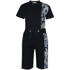 Kids Boys T Shirt Shorts 100% Cotton Contrast Panel Top Summer Short Set 5-13 Yr
