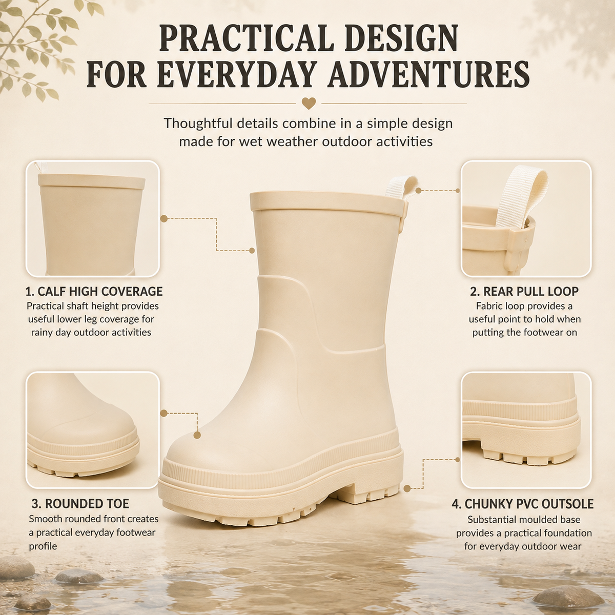 Kids Girls Wellington Wellies Non-Slip Waterproof Lightweight Rain Boots