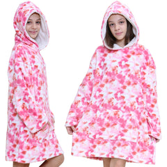 Kids Girls Boys Oversized Hoodie Blue Tartan Printed Snuggle Soft Fleece Blanket