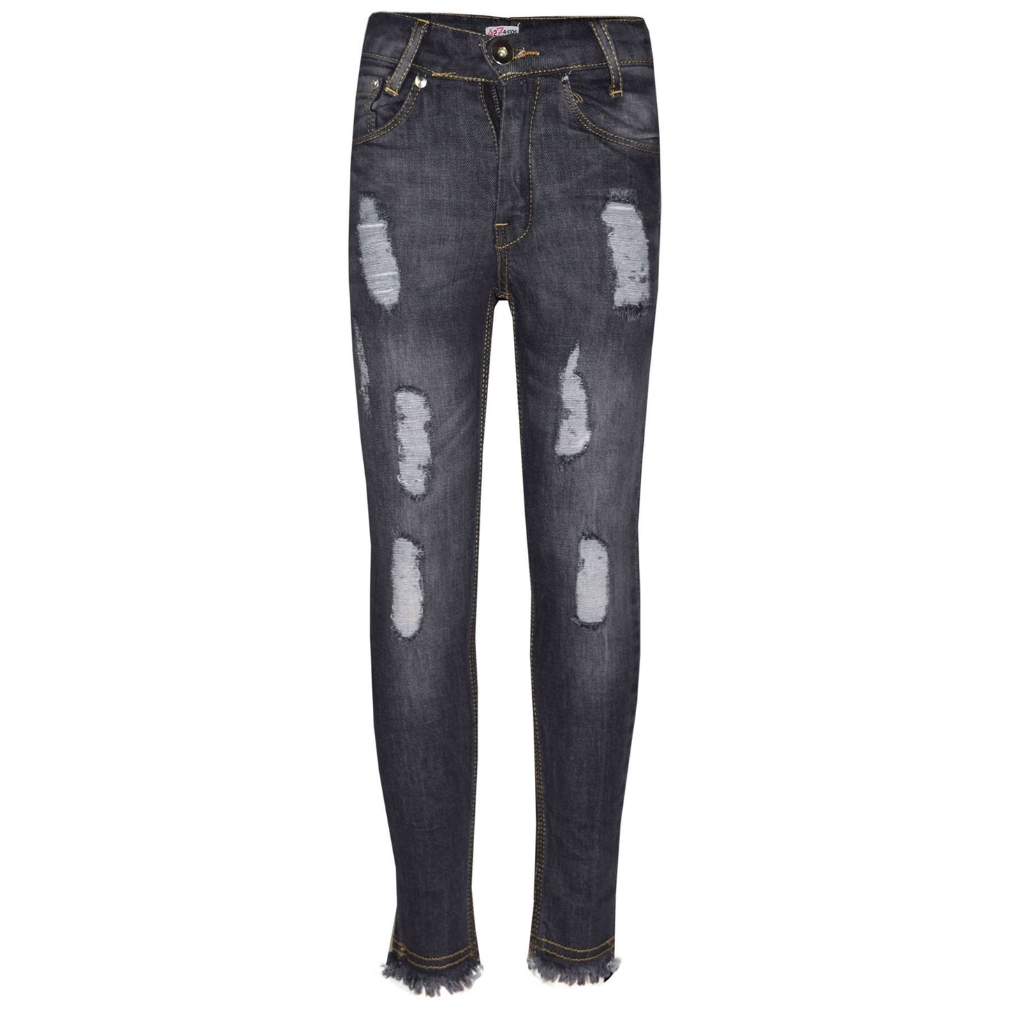 Girls Skinny Jeans Kids Stretchy Denim Ripped Rough Pants Trousers Jeggings 5-13