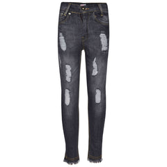 Girls Skinny Jeans Kids Stretchy Denim Ripped Rough Pants Trousers Jeggings 5-13