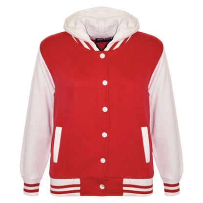 kids Girls Boys B.B Plain Hooded Jacket Varsity Classic Baseball Style Coat 2-13