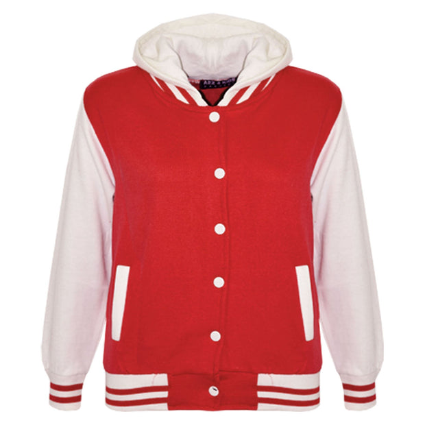 kids Girls Boys B.B Plain Hooded Jacket Varsity Classic Baseball Style Coat 2-13