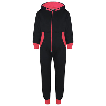 A2Z 4 Kids Girls Neon Pink Contrast Fleece Onesie All In One Jumsuit Playsuit Nightwear New Age 2 3 4 5 6 7 8 9 10 11 12._13 Years