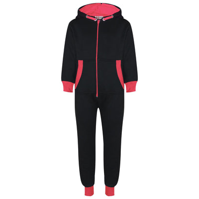 A2Z 4 Kids Girls Neon Pink Contrast Fleece Onesie All In One Jumsuit Playsuit Nightwear New Age 2 3 4 5 6 7 8 9 10 11 12._13 Years