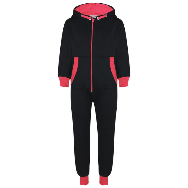 A2Z 4 Kids Girls Neon Pink Contrast Fleece Onesie All In One Jumsuit Playsuit Nightwear New Age 2 3 4 5 6 7 8 9 10 11 12._13 Years