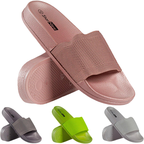 A2Z Womens Open Toe Knitted Effect Lightweight Flat Ladies Walking Sliders