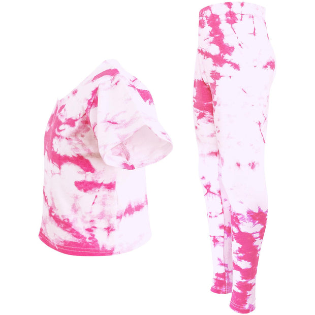 A2Z 4 Kids Girls Crop Top & Legging Neon Pink Tie Dye Print Trendy Fashion Summer Outfit Clothing Sets New Age 5 6 7 8 9 10 11 12 13 Years