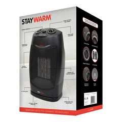 A2Z 1500w Oscillating PTC Ceramic Fan Heater, 1500w, 2 heat settings - Black
