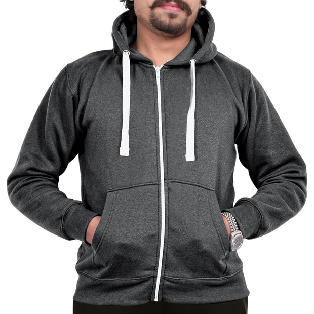 Mens Fleece Plain Zipper Hooded Long Sleeve Sweatshirt For Adults S-4XL