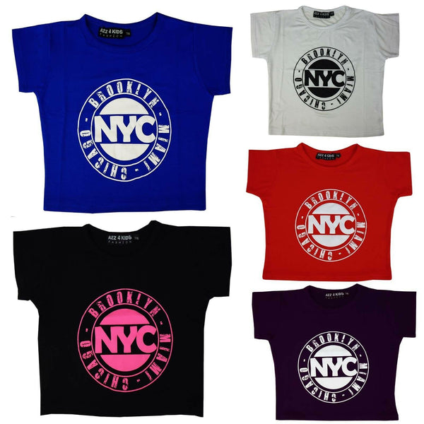 Kids Girls NYC BROOKLYN MIAMI CHICAGO Print Crop Top T Shirt Age 7-13 Years