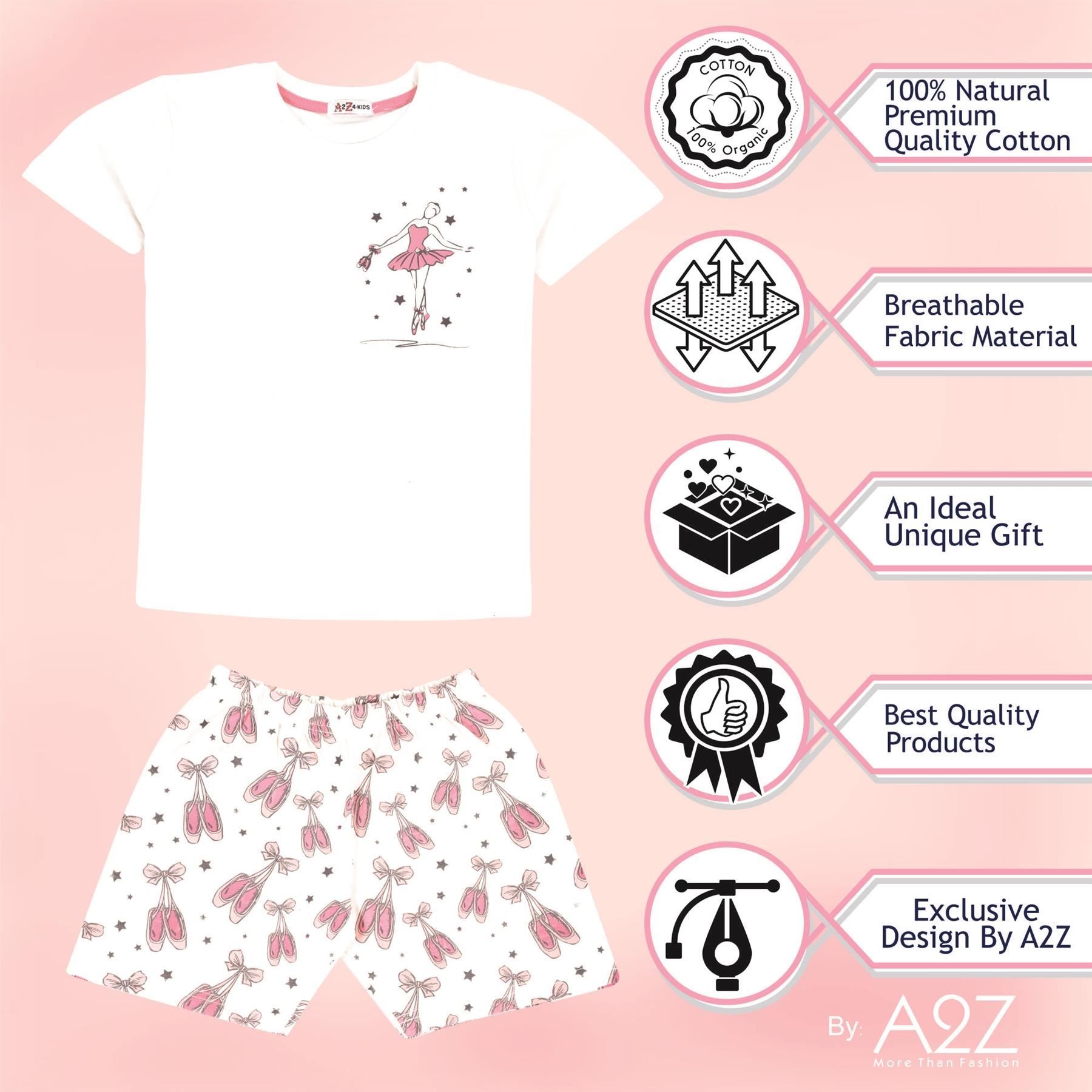 A2Z 4 Kids Girls Dancing Girl Print Children PJs 2 Piece Cotton Set Nightwear Sleepwear Top & Shorts Pyjamas Loungewear Dress Up Outfit Set Gifts for Girls Age 5-13 years - A2Z 4 Kids