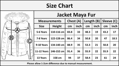 Boys Girls Jackets Kids Maya Faux Fur Hooded Padded Puffer Bubble Coats 5-13 Yrs