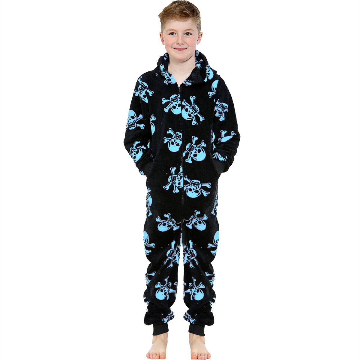 Kids Fun Halloween Skull Bones Print Onesie Pyjama Sets For Girls Boys Jumpsuit