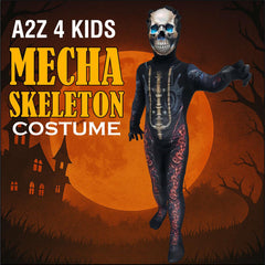 Boys Girls Mecha Skeleton Halloween Costume with Skull Mask Scary Jumpsuit 3-14