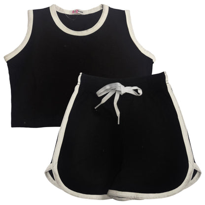 A2Z 4 Kids Girls Crop Top Shorts Set Contrast Trendy Summer Outfit Clothing Sets