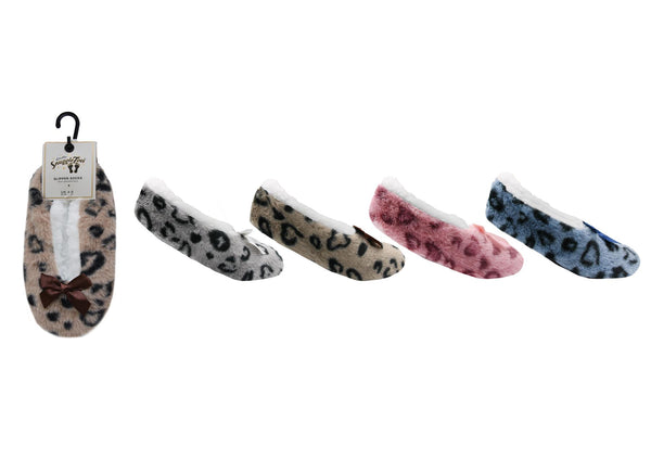 Ladies Heart Print Slipperette FleeceSlippers Socks Faux Fur Lining UK 4-8