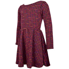 Kids Girls Skater Dress Long Sleeve Tweed Texture Flared Party Summer Dresses