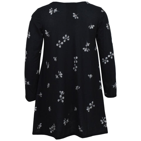 Kids Girls Swing Dress Long Sleeves Black Floral Party Fashion Summer Dresses