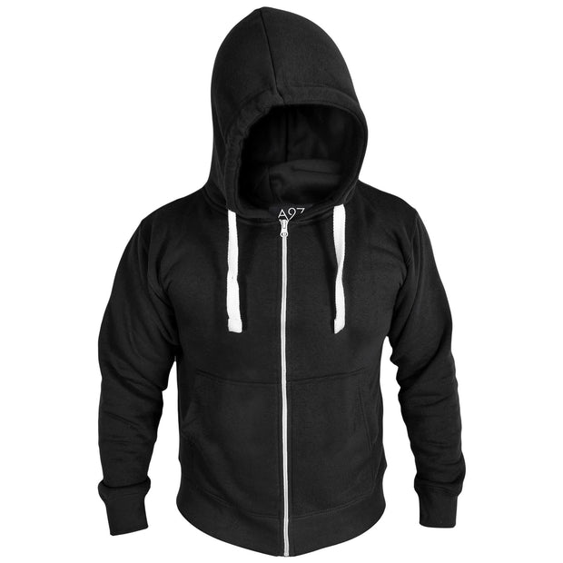 Mens Fleece Plain Zipper Hooded Long Sleeve Sweatshirt For Adults S-4XL