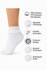 Kids Girls 3 Pack Frilly Lace Ankle Cotton Socks School Party Lace Trim Socks