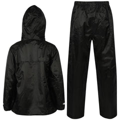 Kids Boys Girls Waterproof Hooded Rain Suit Jacket & Pants Set with Bag 3-14 Yrs