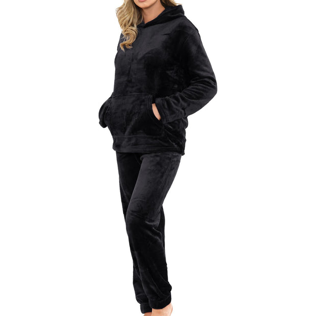 A2Z Womens Pyjamas Soft Warm Fleece Twosie Adults Hooded Long Sleeves Pyjamas 2 Piece Gift Set Size S-2XL