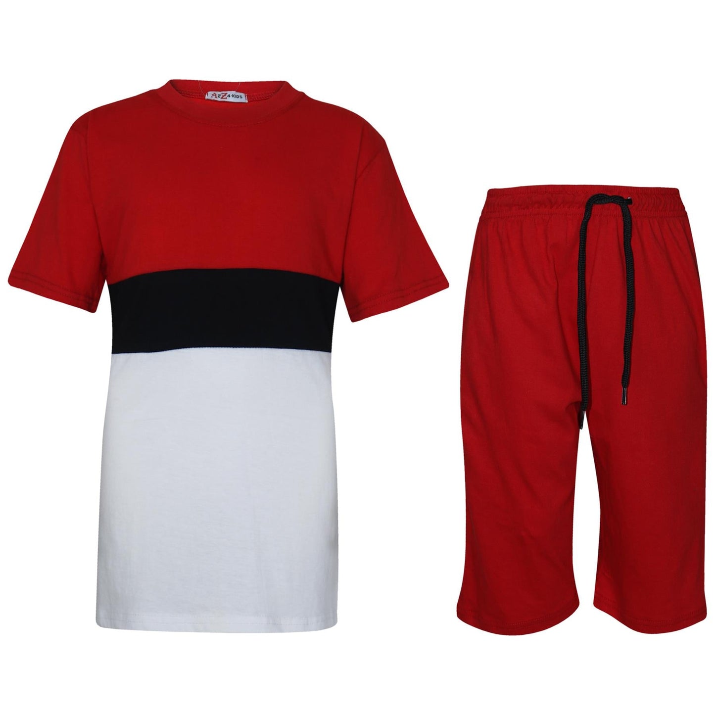 Kids Colour Contrast Panel Top & Shorts Set Summer Wear Girls Boys Age 5-13 yrs