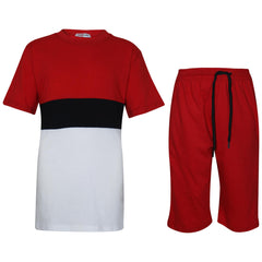 Kids Colour Contrast Panel Top & Shorts Set Summer Wear Girls Boys Age 5-13 yrs