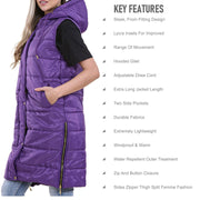 A2Z Ladies Adults Sleeveless Gilet Oversized Hooded Purple Quilted Gilet Padded Long Line Vest Jacket Sleeveless Coat Urban Winter Wear