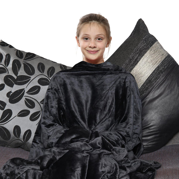 Girls Boys Unisex Black Wearable Snuggle Sleeves Blanket Super Soft Warm Fleece